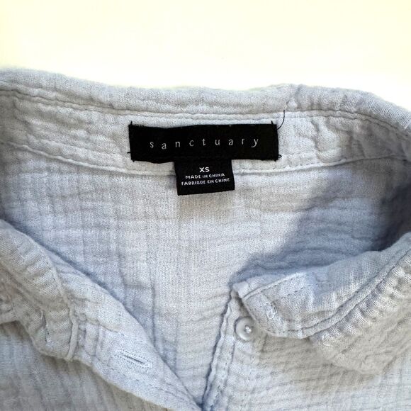 Sanctuary Light Blue Gauze‎ Cropped Button Front Shirt XS - Picture 4 of 5